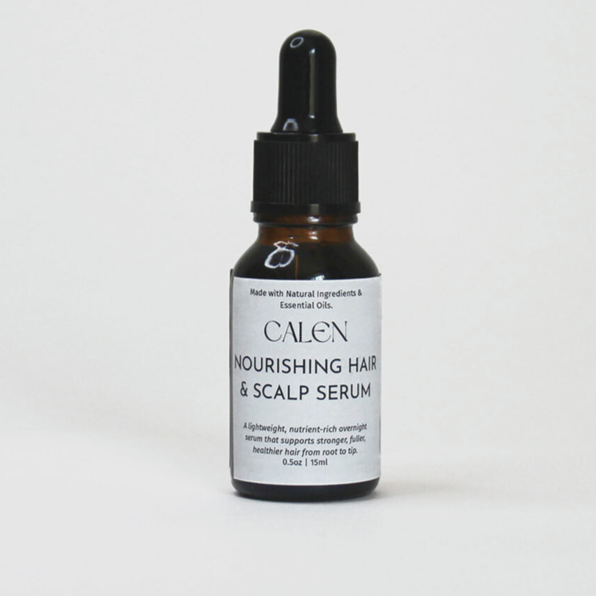 Bottle of Calen Nourishing Hair & Scalp Serum on a white background