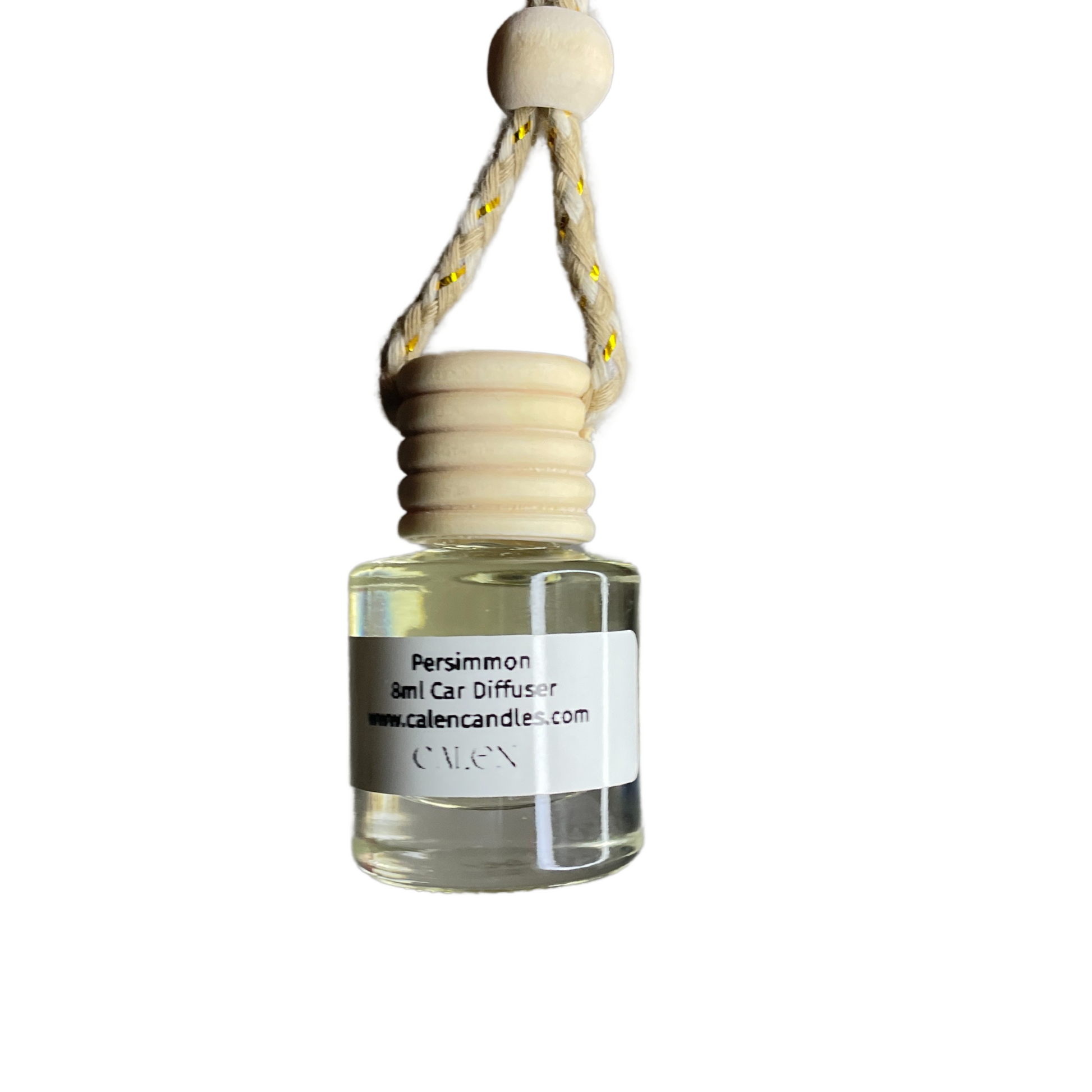 Persimmon car diffuser with wooden cap, offering a clean and calming fragrance for a pleasant driving experience.