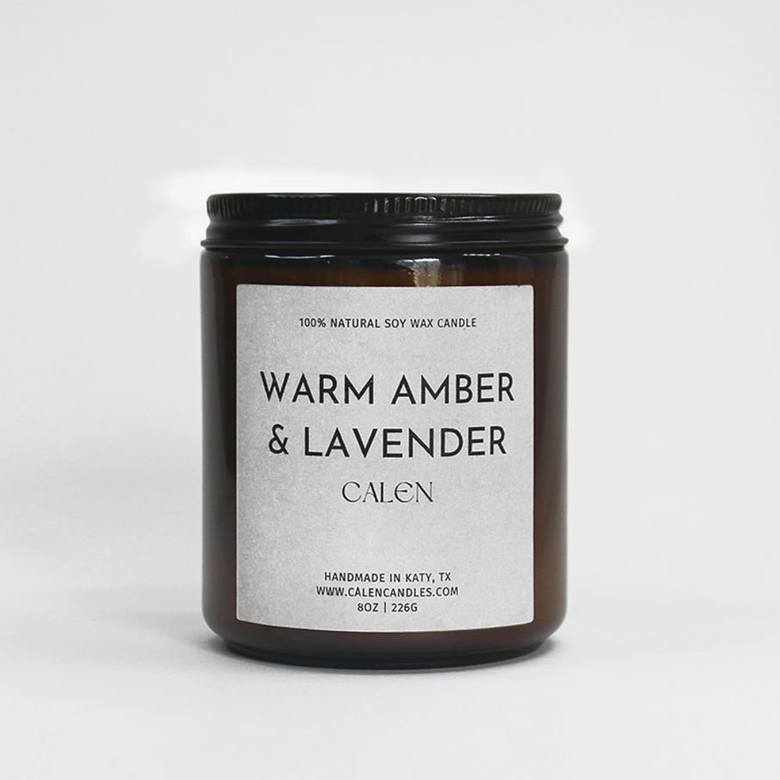 Warm Amber and Lavender 100% Soy Candle